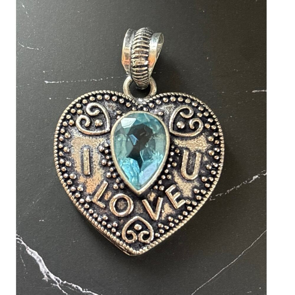 925 Silve Blue Topaz HeartPendant